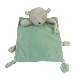 Carters Green White Sheep Lamb 16" Lovey Pacifier Holder Security Blanket Rattle